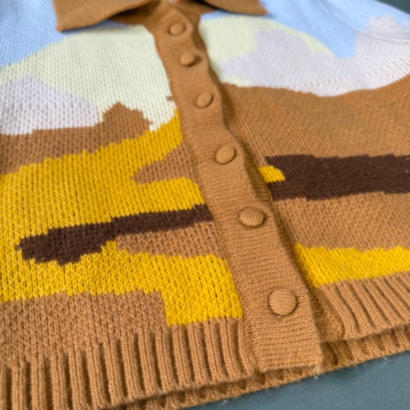 Color Block Ribbed Knit Cardigan Button Down - Picture 3 of 6